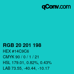Color code: RGB 20 201 198 | qconv.com