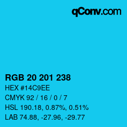 カラーコード: RGB 20 201 238 | qconv.com