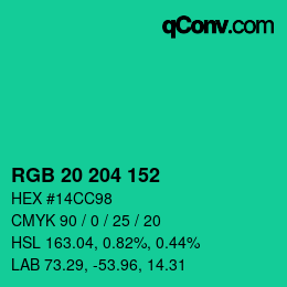 Color code: RGB 20 204 152 | qconv.com