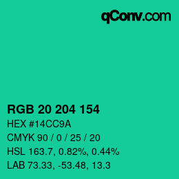 Color code: RGB 20 204 154 | qconv.com