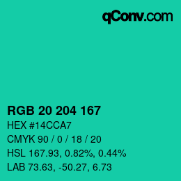 Color code: RGB 20 204 167 | qconv.com