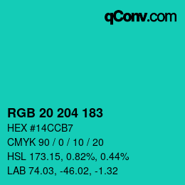 Color code: RGB 20 204 183 | qconv.com