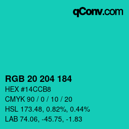 Color code: RGB 20 204 184 | qconv.com