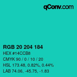 Color code: RGB 20 204 184 | qconv.com