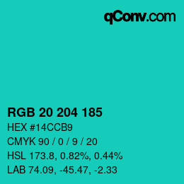 カラーコード: RGB 20 204 185 | qconv.com