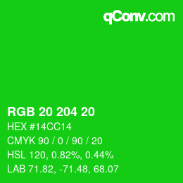 Color code: RGB 20 204 20 | qconv.com