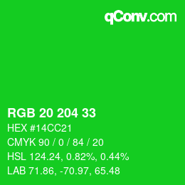 Color code: RGB 20 204 33 | qconv.com