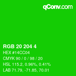 Color code: RGB 20 204 4 | qconv.com