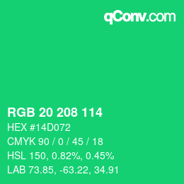 Color code: RGB 20 208 114 | qconv.com
