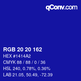 カラーコード: RGB 20 20 162 | qconv.com