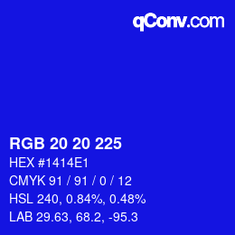 颜色代码: RGB 20 20 225 | qconv.com