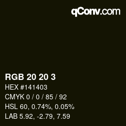カラーコード: RGB 20 20 3 | qconv.com