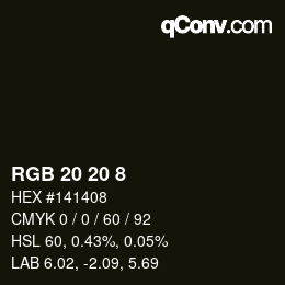 カラーコード: RGB 20 20 8 | qconv.com