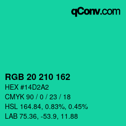 カラーコード: RGB 20 210 162 | qconv.com
