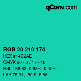 カラーコード: RGB 20 210 174 | qconv.com