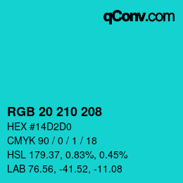 Farbcode: RGB 20 210 208 | qconv.com