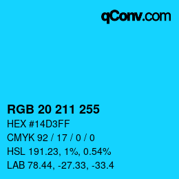 Color code: RGB 20 211 255 | qconv.com