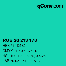 Color code: RGB 20 213 178 | qconv.com