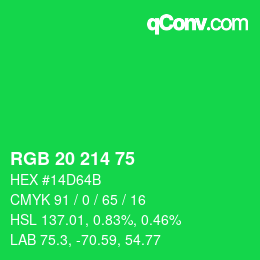 颜色代码: RGB 20 214 75 | qconv.com
