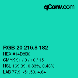 カラーコード: RGB 20 216.8 182 | qconv.com