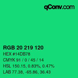 Color code: RGB 20 219 120 | qconv.com