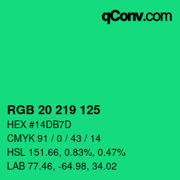 Farbcode: RGB 20 219 125 | qconv.com