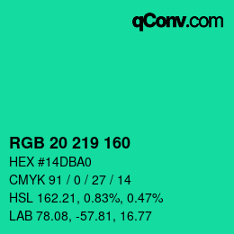 Color code: RGB 20 219 160 | qconv.com