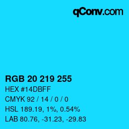 Color code: RGB 20 219 255 | qconv.com