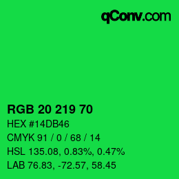 颜色代码: RGB 20 219 70 | qconv.com