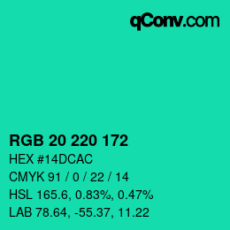 Color code: RGB 20 220 172 | qconv.com