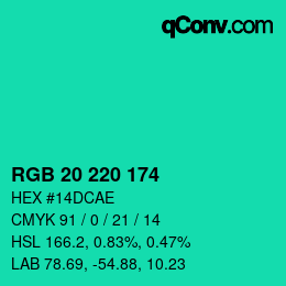 Color code: RGB 20 220 174 | qconv.com