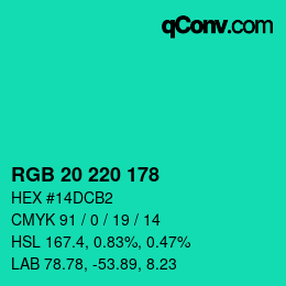 Color code: RGB 20 220 178 | qconv.com