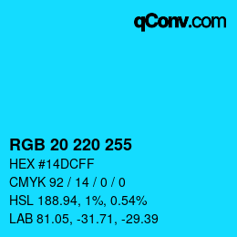Color code: RGB 20 220 255 | qconv.com