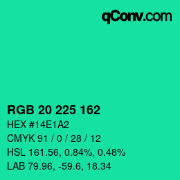 Color code: RGB 20 225 162 | qconv.com