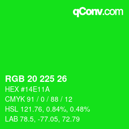 Color code: RGB 20 225 26 | qconv.com