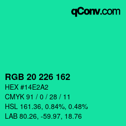 Código de color: RGB 20 226 162 | qconv.com