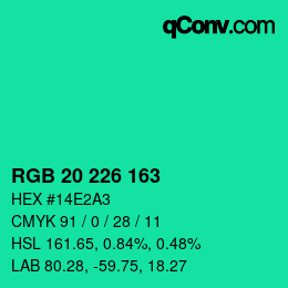 Color code: RGB 20 226 163 | qconv.com