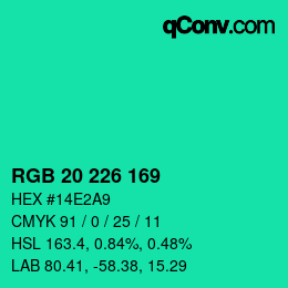 Color code: RGB 20 226 169 | qconv.com