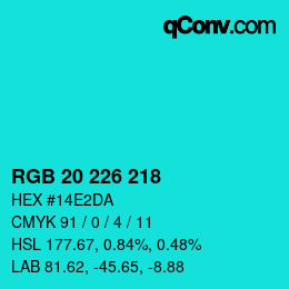 Color code: RGB 20 226 218 | qconv.com