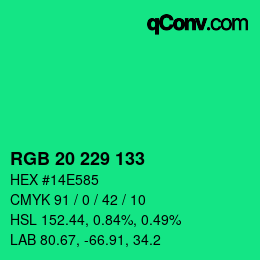 Farbcode: RGB 20 229 133 | qconv.com