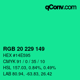 カラーコード: RGB 20 229 149 | qconv.com