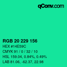 Color code: RGB 20 229 156 | qconv.com
