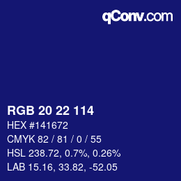 Color code: RGB 20 22 114 | qconv.com