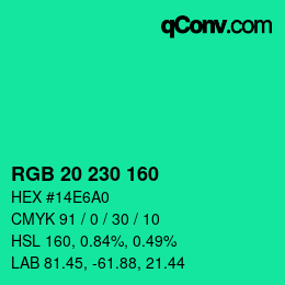 Color code: RGB 20 230 160 | qconv.com