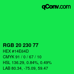 Color code: RGB 20 230 77 | qconv.com