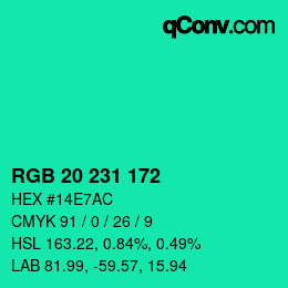 Color code: RGB 20 231 172 | qconv.com