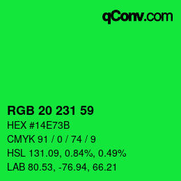 Color code: RGB 20 231 59 | qconv.com