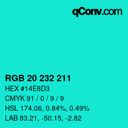Color code: RGB 20 232 211 | qconv.com