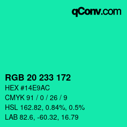 Color code: RGB 20 233 172 | qconv.com