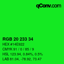Color code: RGB 20 233 34 | qconv.com
